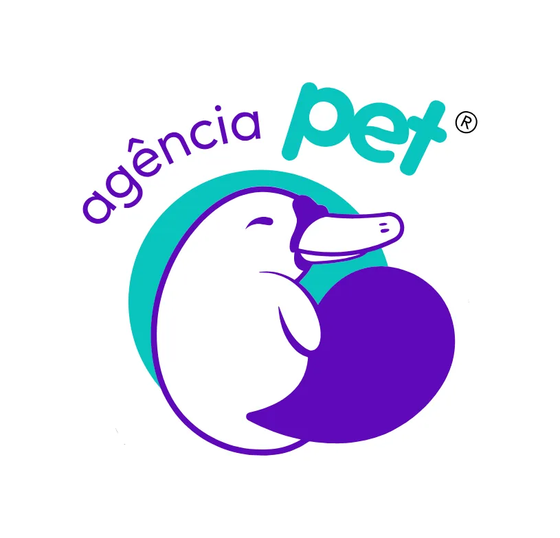 Logo principal da Agência Pet: ornitorrinco abraçando um coração, com o nome da agência