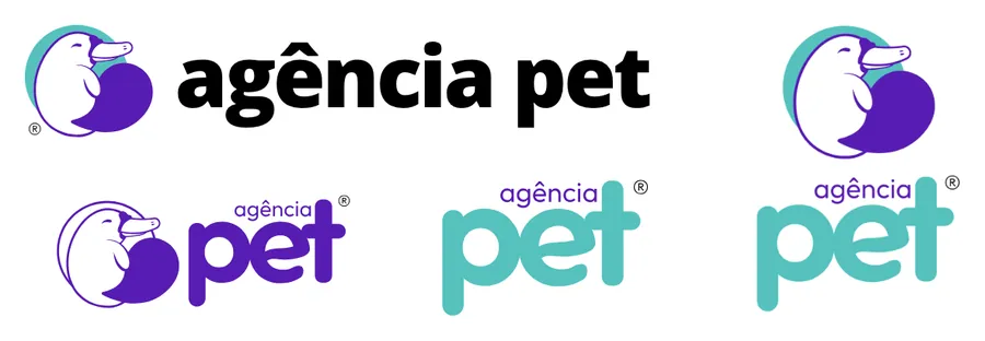 Variações da logo da Agência Pet: horizontal e versões com o nome em destaque