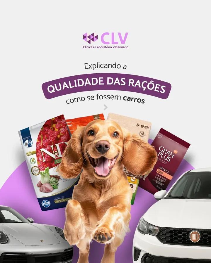 CLV — Post explicando a qualidade das rações como se fossem carros