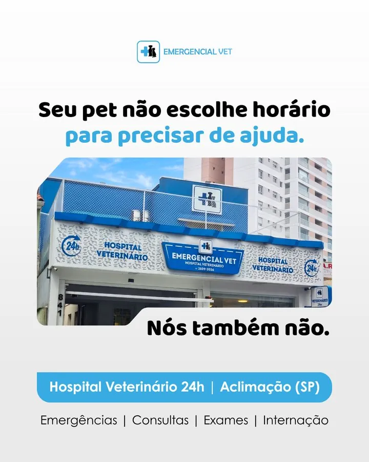 Emergencial Vet — Post institucional: seu pet não escolhe horário para precisar de ajuda — hospital 24h