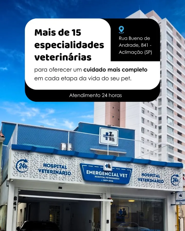 Emergencial Vet — Post: mais de 15 especialidades veterinárias com atendimento 24 horas